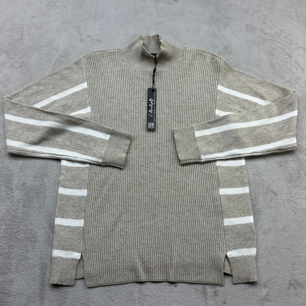 Charlie B Truffle Mock Neck Sweater Womens L Neutral Soft Girl Cottagecore Cozy